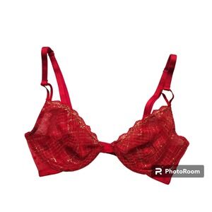 New Victoria's secret unlined demi red gold bra‎ without push size 32C